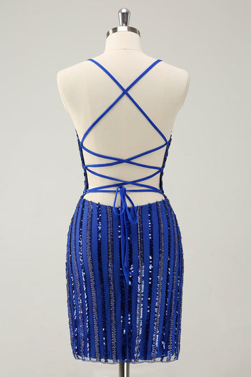 Vestido de cóctel ajustado con lentejuelas azul real brillante